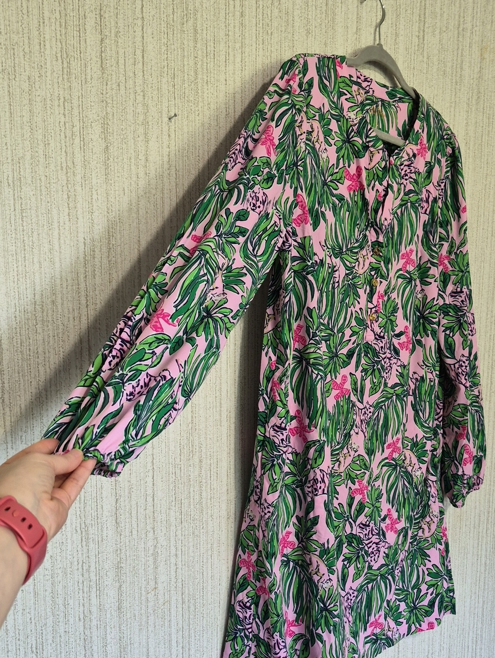 Lilly Pulitzer Ensley UPF 50+ Dress Roaring With Joy Pink Green Size L NWT - Picture 10 of 13
